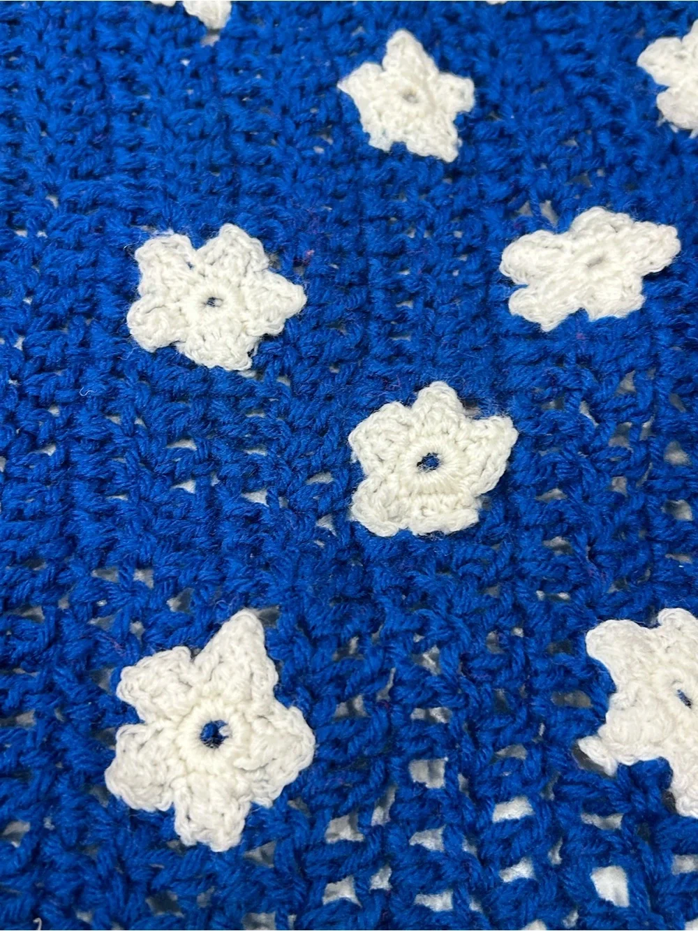 Vintage Hand Crocheted American Flag 3D Stars 42”x76” Blanket Throw Afghan